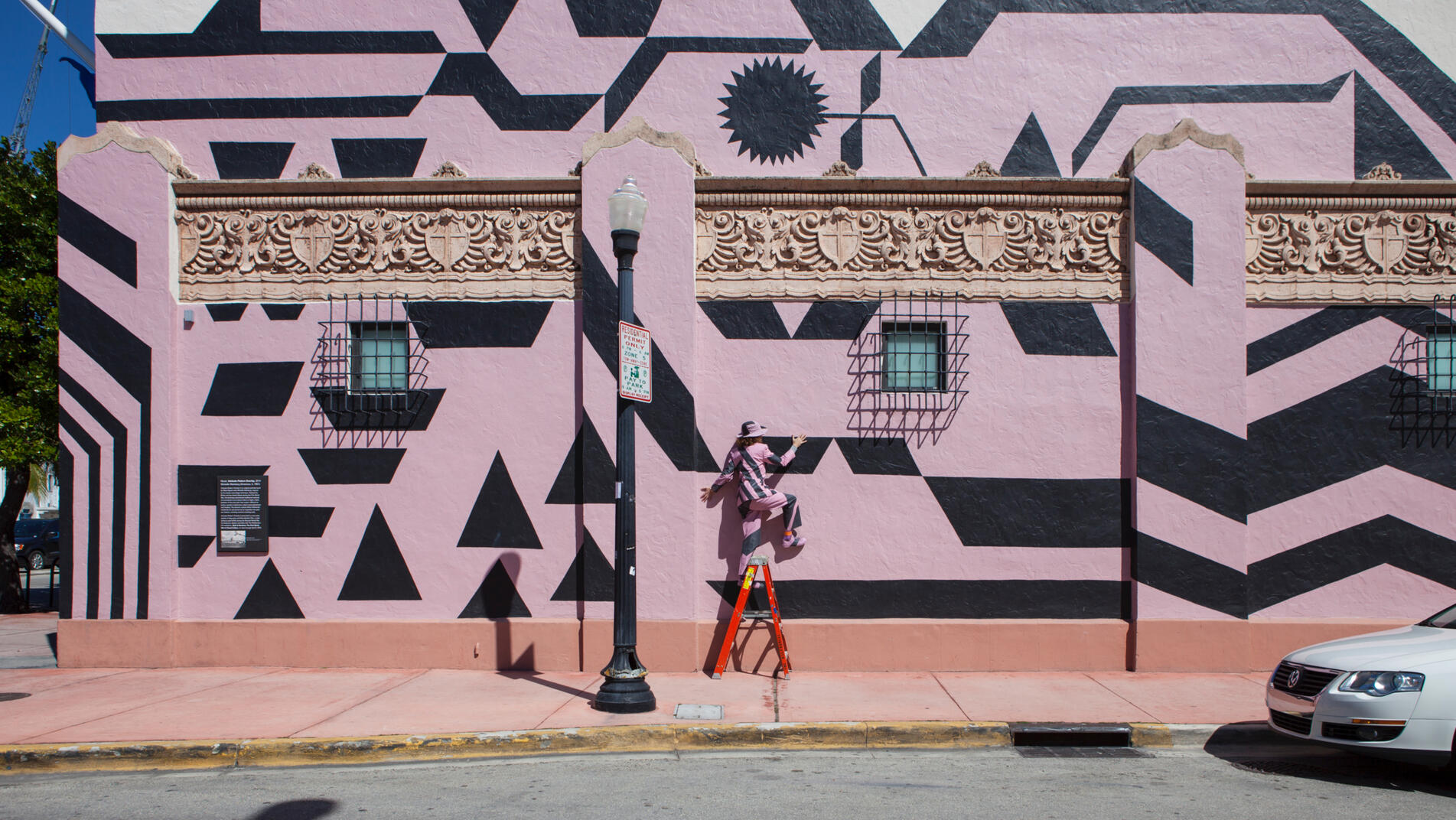 Intricate Pattern Overlay, Miami Beachpaint mural, Wolfsonian Museum